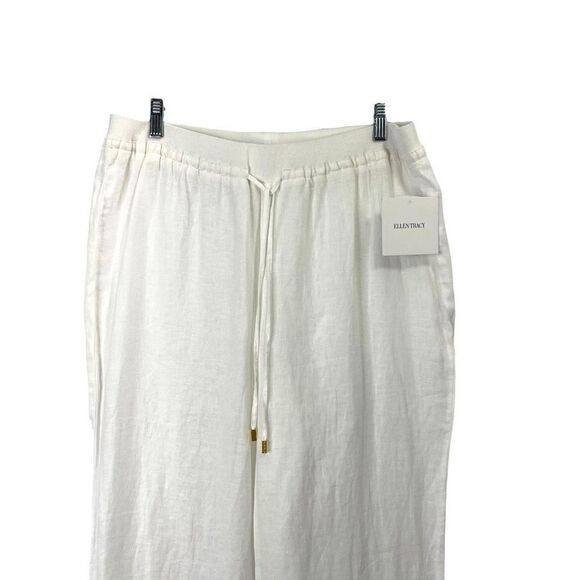 New Ellen Tracy 100% linen pull on pants Sz L white - Picture 2 of 8